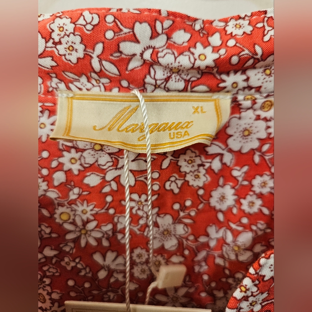 NWT - New Designer "Margaux USA" Floral Tie Waist Midi Shirt Dress - Size XL - Picture 5 of 13